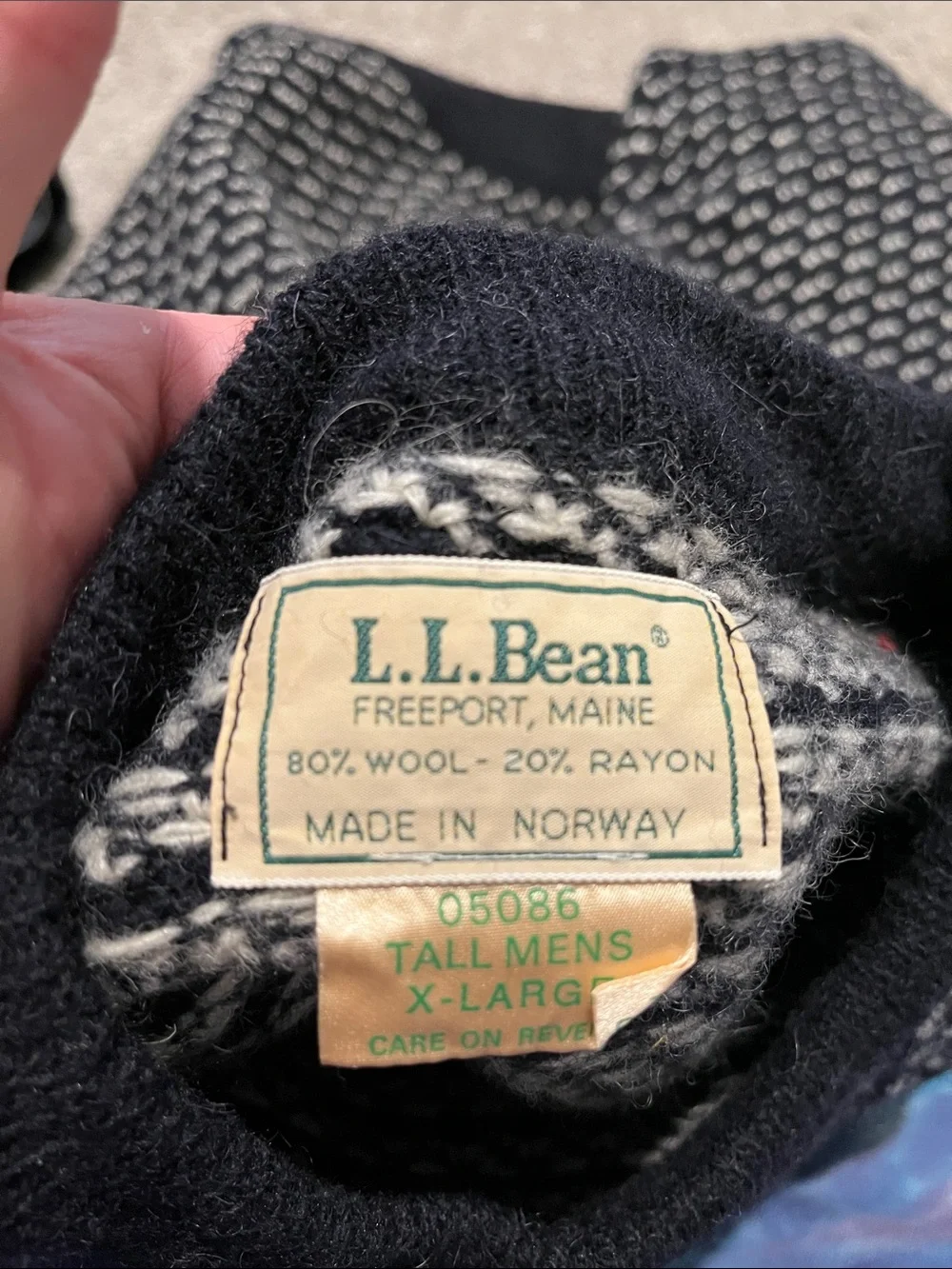 Vintage L.L. Bean Birdseye Blue & White Classic Crewneck Sweater Made In Norway
